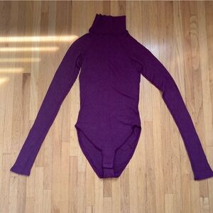 Free People Intimately Plum Ribbed Turtleneck Bodysuit